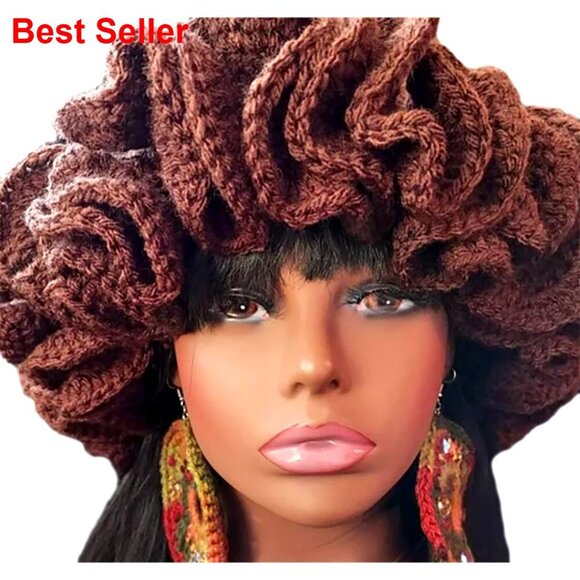 Handmade Crochet Bucket Hat with Ruffled Brim Winter Windproof main image 7